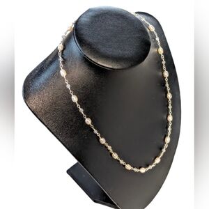 Hand Crafted White Pearls With Labradorite Stones Necklace